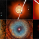 Six panels showing the relative proximities of the stars and how they interact, giving rise to the nebula.